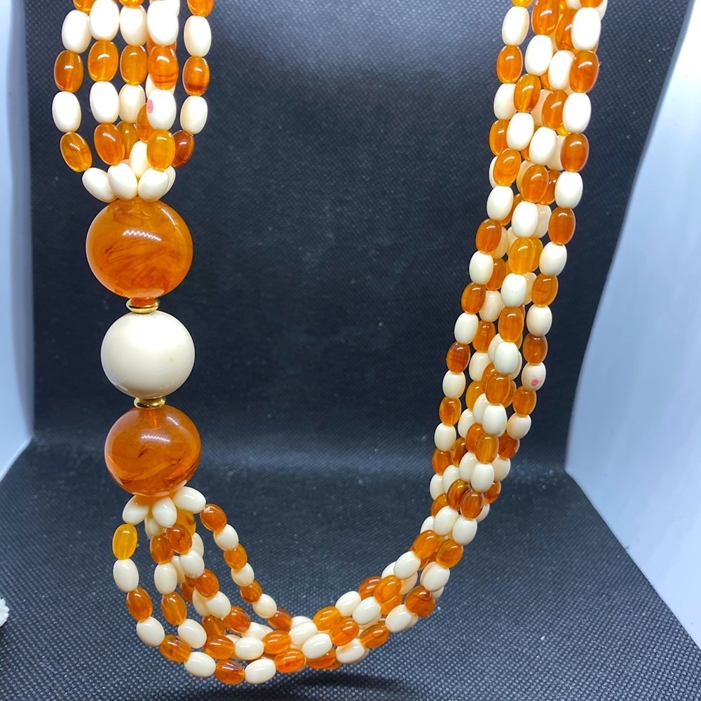 Amber & Ivory Beaded Necklace | Vintage |aprox 21” Long | Amber Ivory Gold